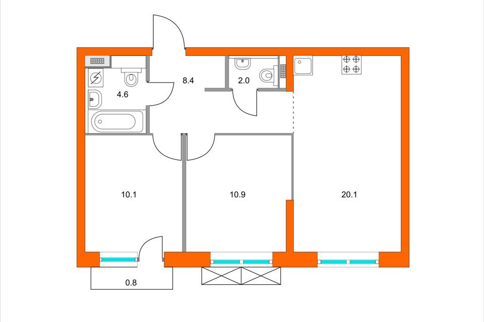 Продаётся 2-комнатная квартира, 56.9 м²