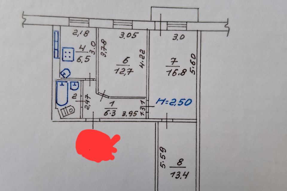 Продаётся 3-комнатная квартира, 60 м²