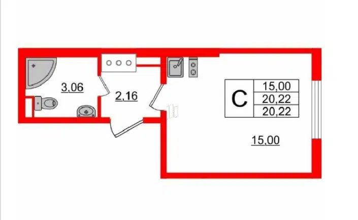 Продаётся студия, 20 м²