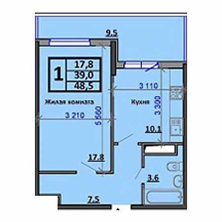 Продаётся 1-комнатная квартира, 48.5 м²