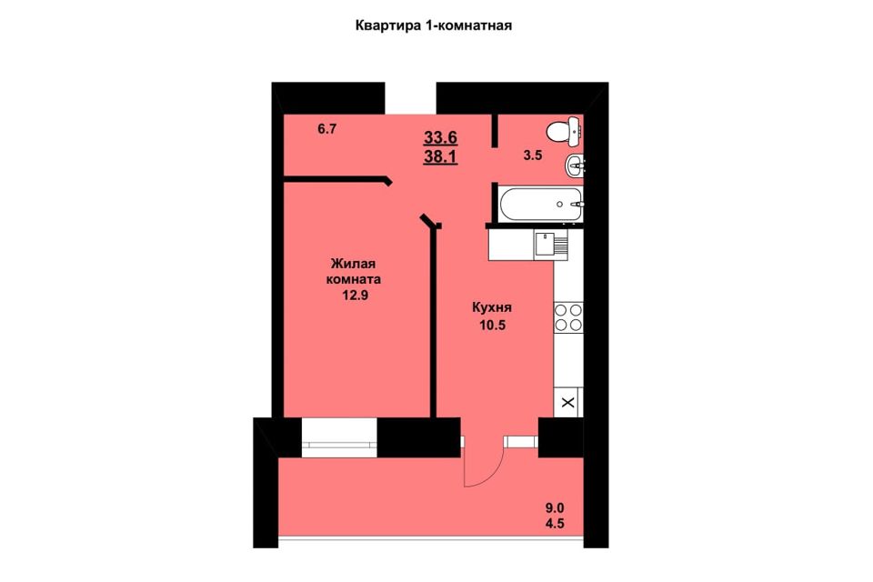 Продаётся 1-комнатная квартира, 38.1 м²