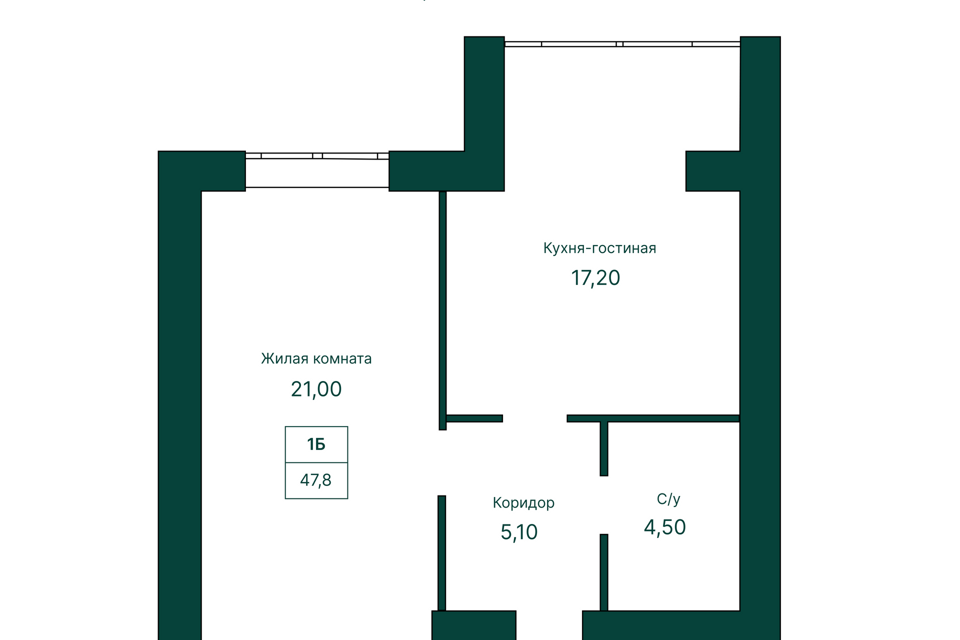 Продаётся 1-комнатная квартира, 47.7 м²