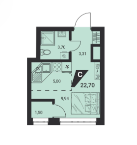 Продаётся студия, 22.65 м²