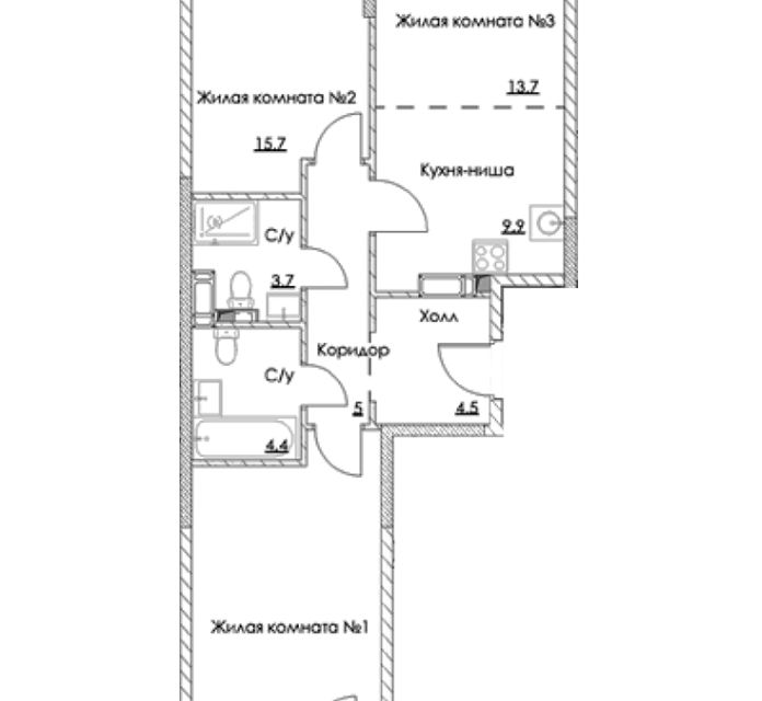 Продаётся 2-комнатная квартира, 75.9 м²