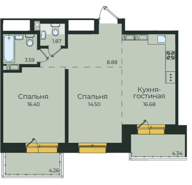 Продаётся 2-комнатная квартира, 70.5 м²