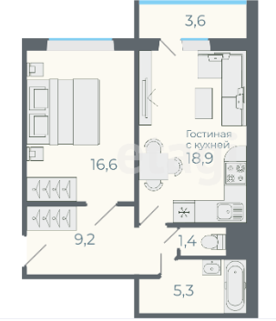 Продаётся 2-комнатная квартира, 50.9 м²