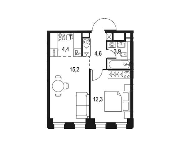 Продаётся 1-комнатная квартира, 40.4 м²