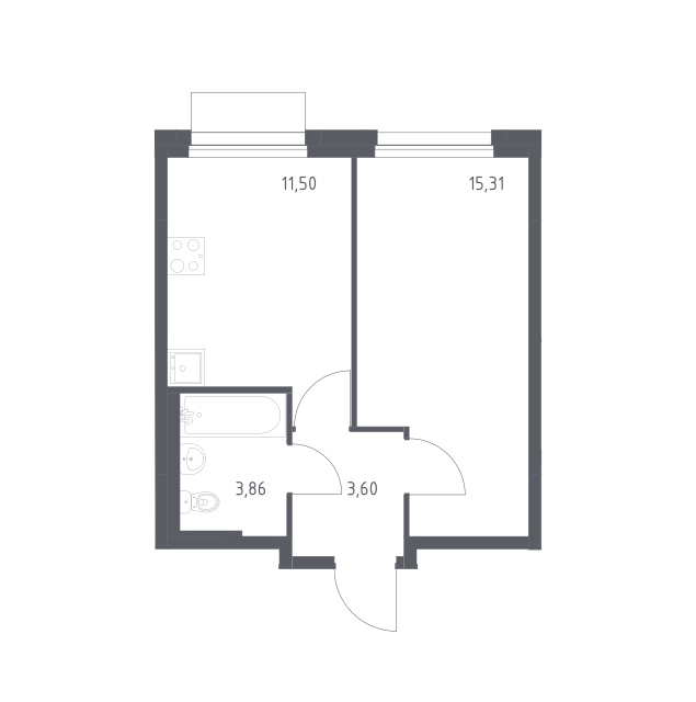 Продаётся 1-комнатная квартира, 34.27 м²