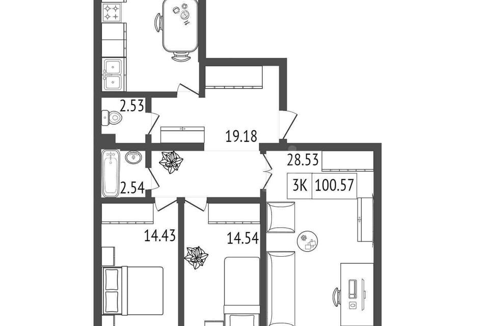 Продаётся 3-комнатная квартира, 101.79 м²