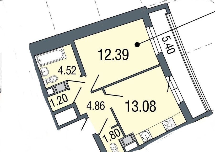 Продаётся 1-комнатная квартира, 38.2 м²