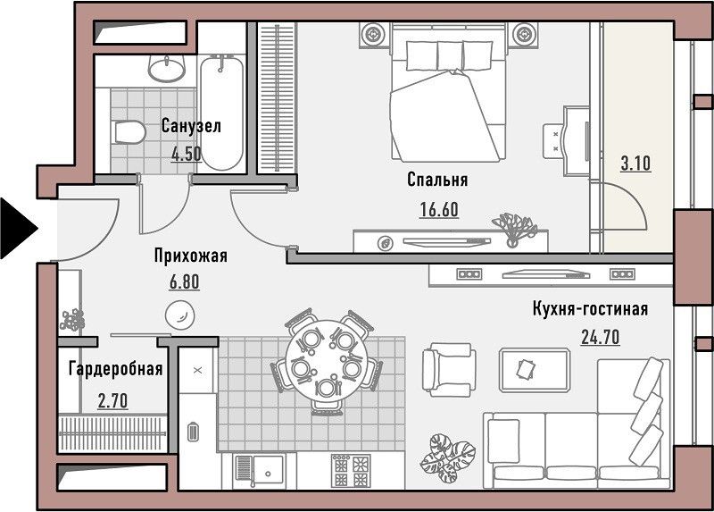 Планировка 40 кв метров с гардеробной