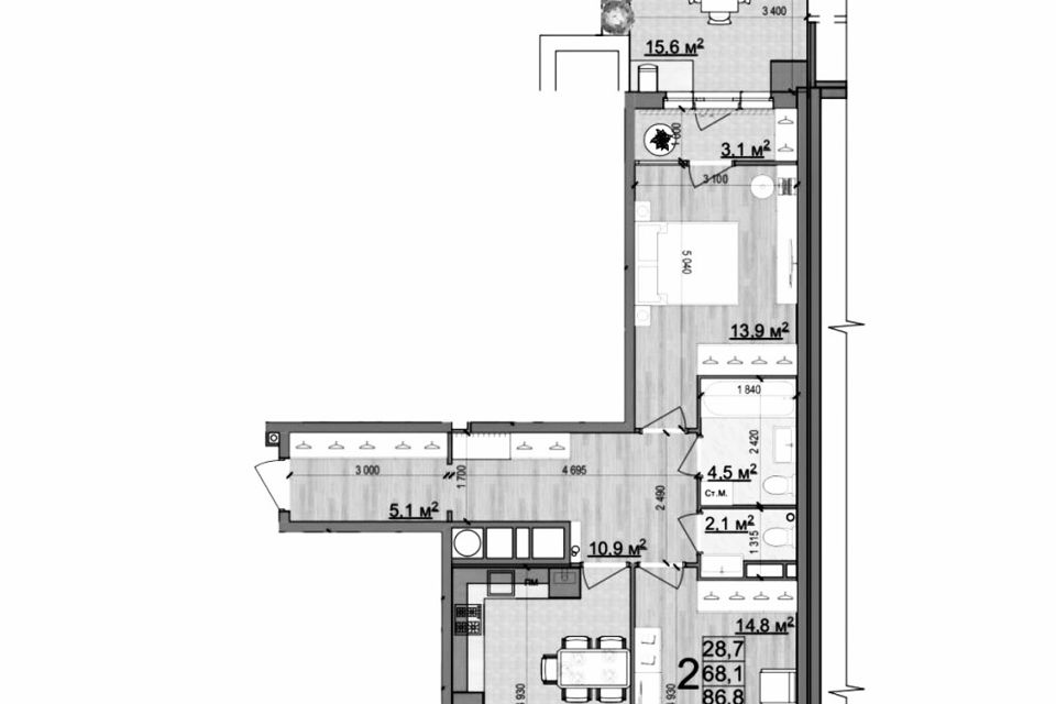 Продаётся 2-комнатная квартира, 87 м²