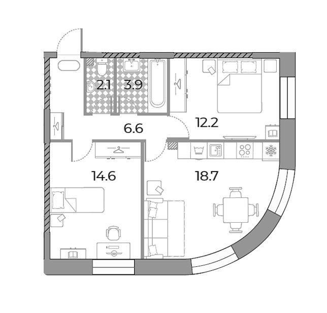 Продаётся 2-комнатная квартира, 58.1 м²