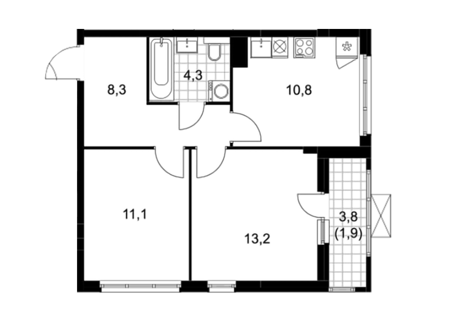 Продаётся 2-комнатная квартира, 49.6 м²