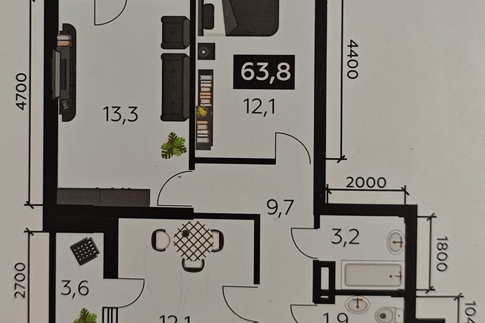 Продаётся 2-комнатная квартира, 64.3 м²