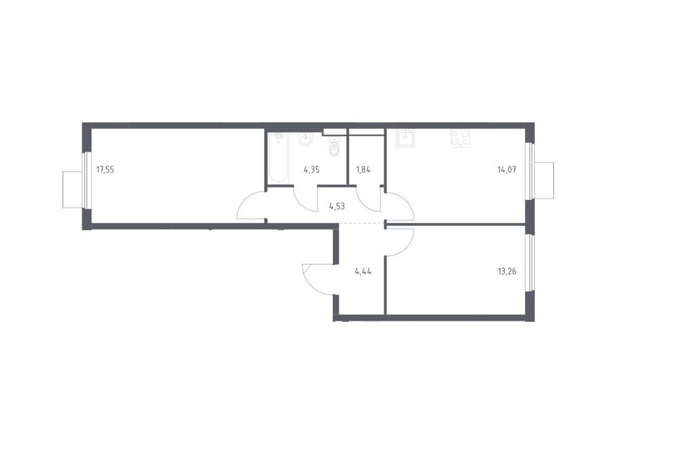 Продаётся 2-комнатная квартира, 60.04 м²