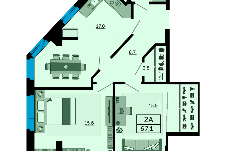 Продаётся 2-комнатная квартира, 67.2 м²