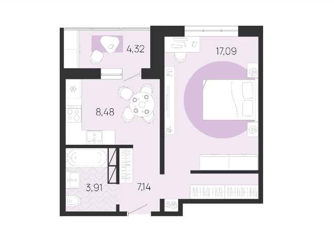 Продаётся 1-комнатная квартира, 38.78 м²