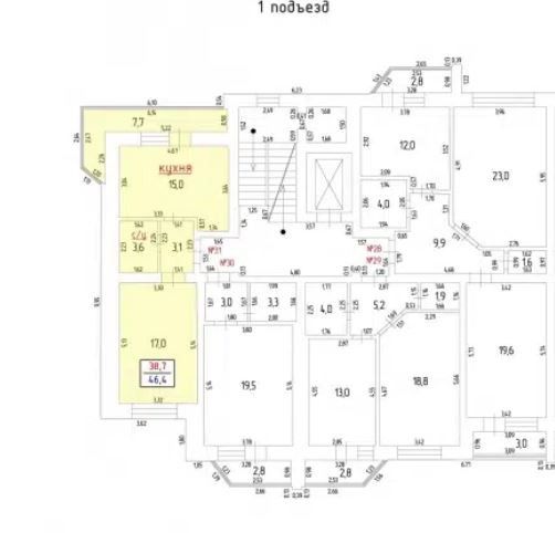Продаётся 1-комнатная квартира, 46.4 м²