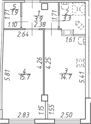 Продаётся 1-комнатная квартира, 39.5 м²