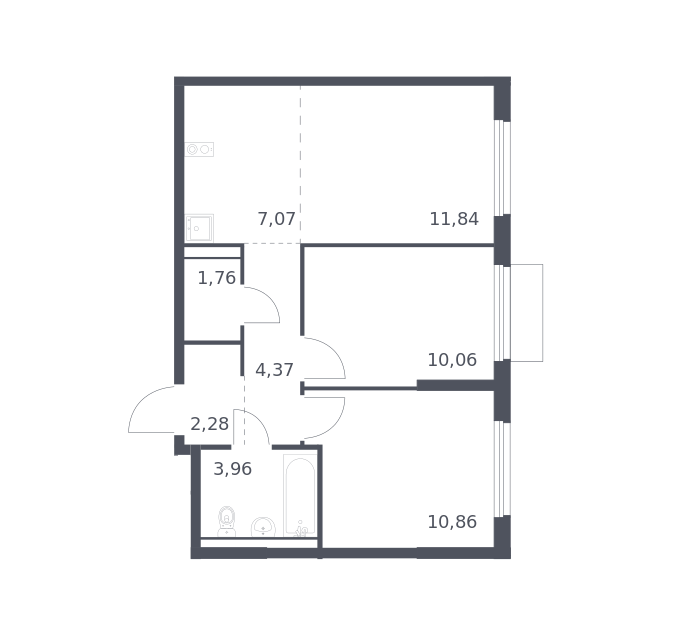 Продаётся 2-комнатная квартира, 52.2 м²