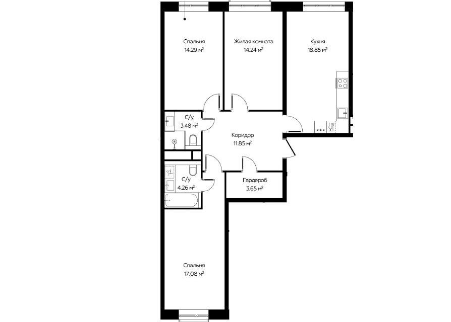 Продаётся 3-комнатная квартира, 87.7 м²