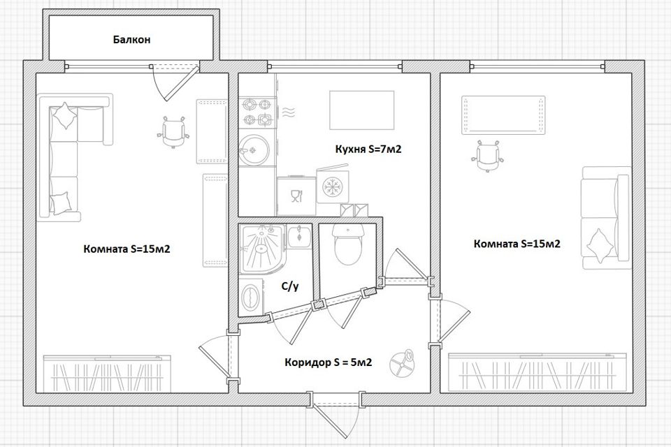 Продаётся 2-комнатная квартира, 44.5 м²