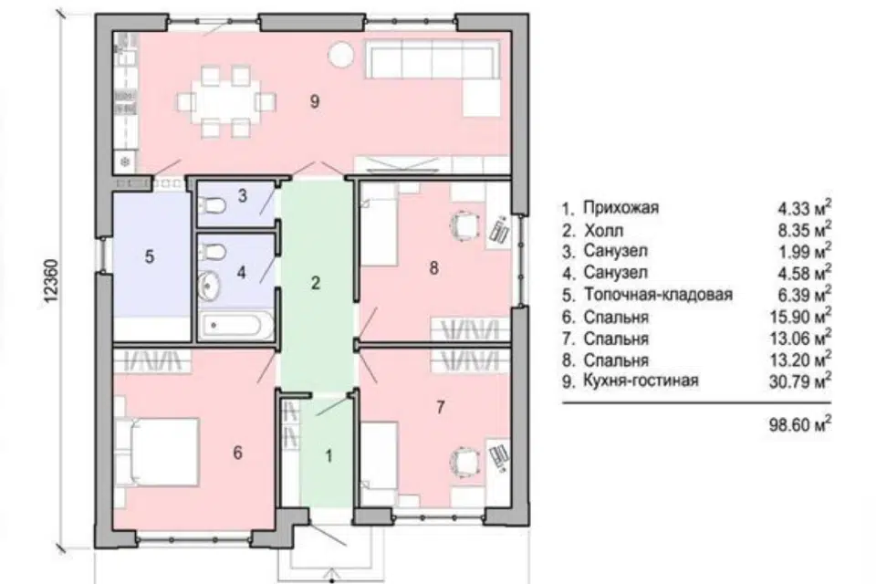Продаётся 1-этажный дом, 103 м²