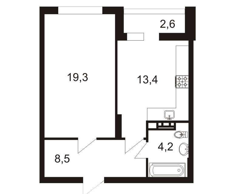 Продаётся 1-комнатная квартира, 48 м²