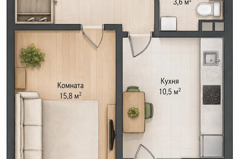 Продаётся 1-комнатная квартира, 37.4 м²