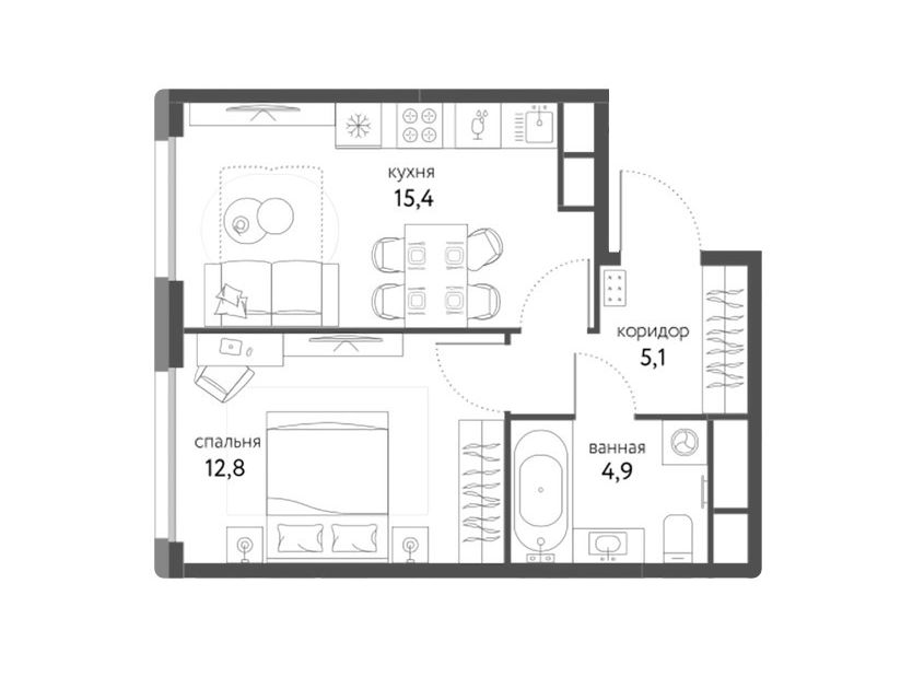 Продаётся 1-комнатная квартира, 38.2 м²