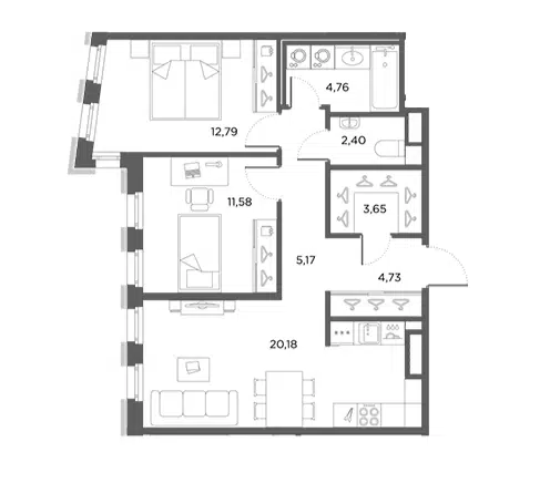 Продаётся 2-комнатная квартира, 65 м²