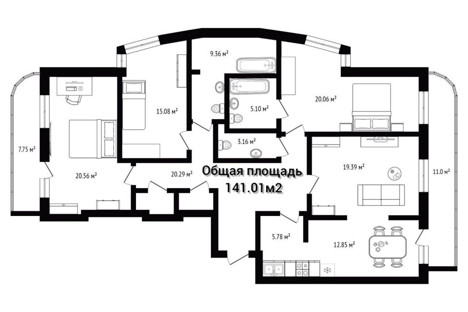 Продаётся 4-комнатная квартира, 141.01 м²