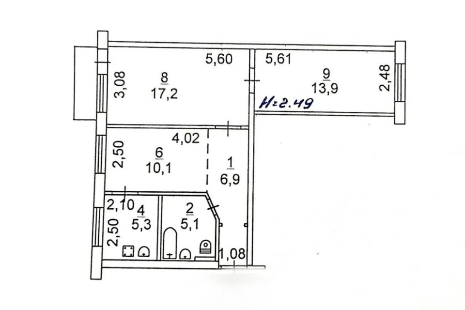 Продаётся 3-комнатная квартира, 58.6 м²