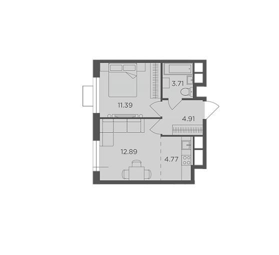 Продаётся 1-комнатная квартира, 37.67 м²