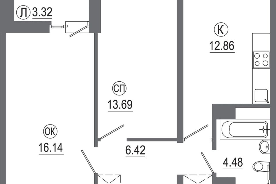Продаётся 2-комнатная квартира, 56.6 м²
