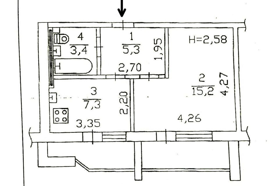Продаётся 1-комнатная квартира, 34.1 м²