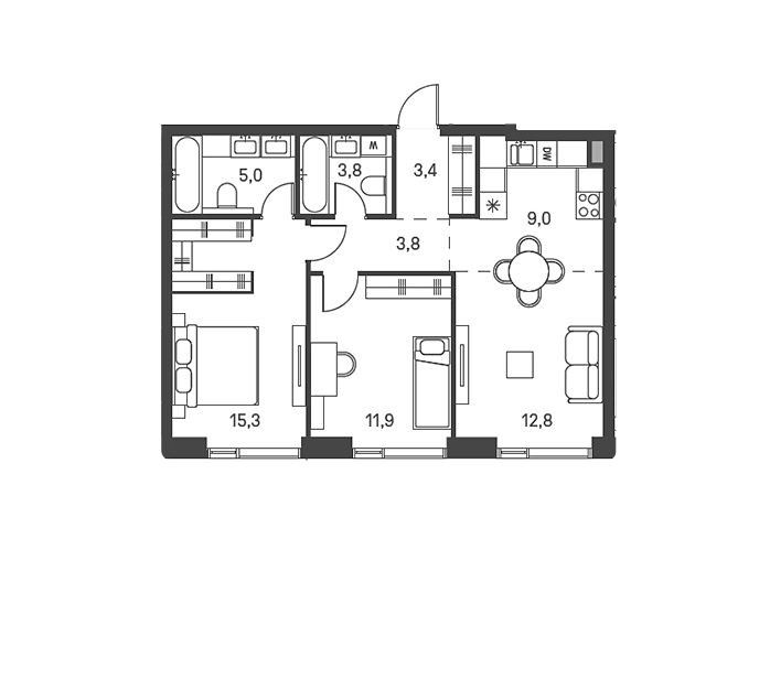 Продаётся 2-комнатная квартира, 65 м²