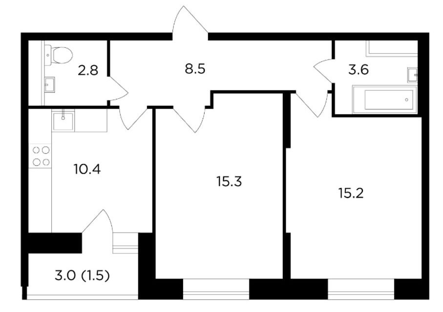 Продаётся 2-комнатная квартира, 55.9 м²