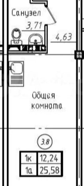Продаётся студия, 25.3 м²