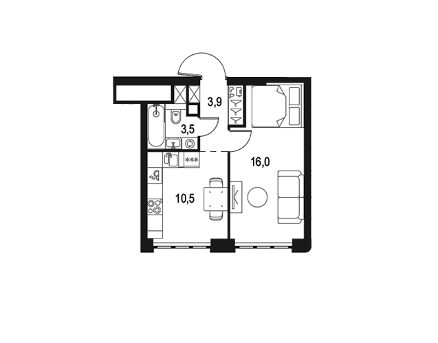 Продаётся 1-комнатная квартира, 33.9 м²