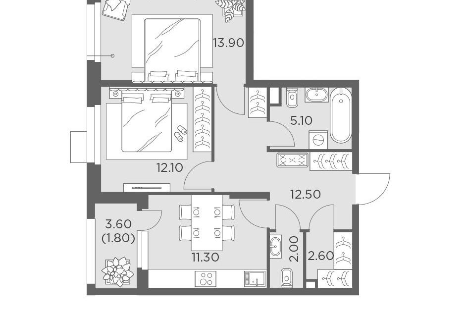 Продаётся 2-комнатная квартира, 61.3 м²