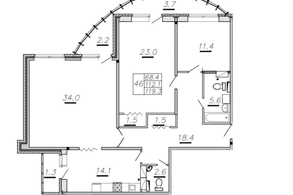 Продаётся 3-комнатная квартира, 112.1 м²