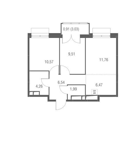 Продаётся 2-комнатная квартира, 52.01 м²