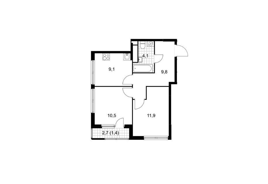 Продаётся 2-комнатная квартира, 46.8 м²