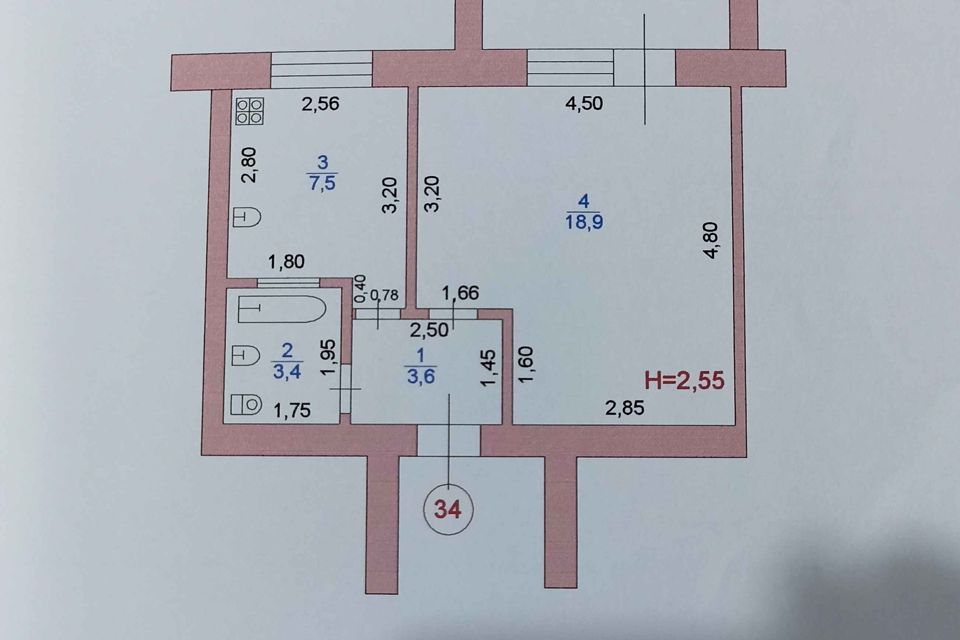 Продаётся 1-комнатная квартира, 34 м²