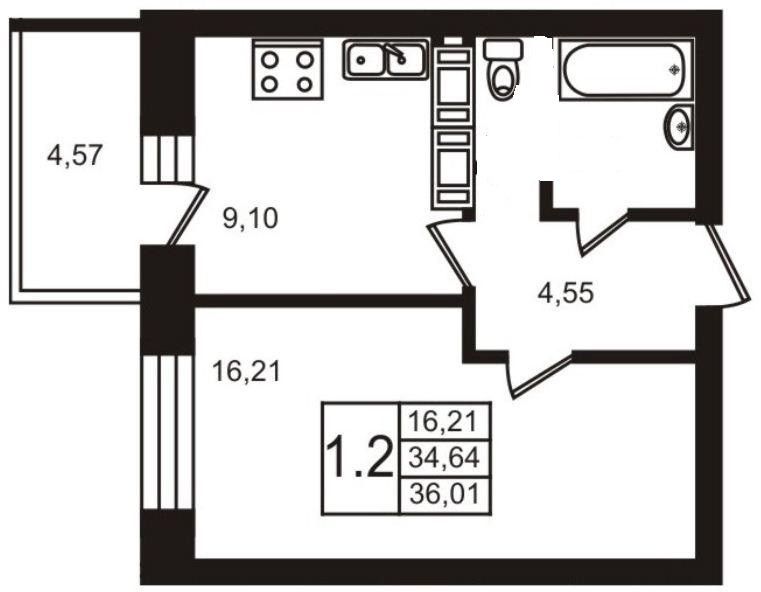 Продаётся 1-комнатная квартира, 35 м²