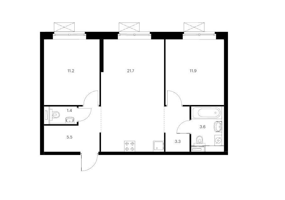 Продаётся 2-комнатная квартира, 58.6 м²