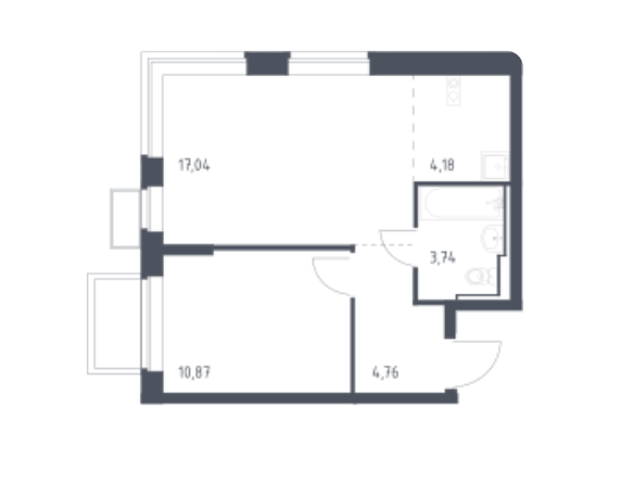 Продаётся 1-комнатная квартира, 40.59 м²