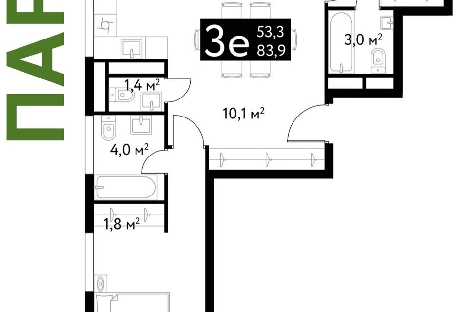Продаётся 3-комнатная квартира, 83.9 м²
